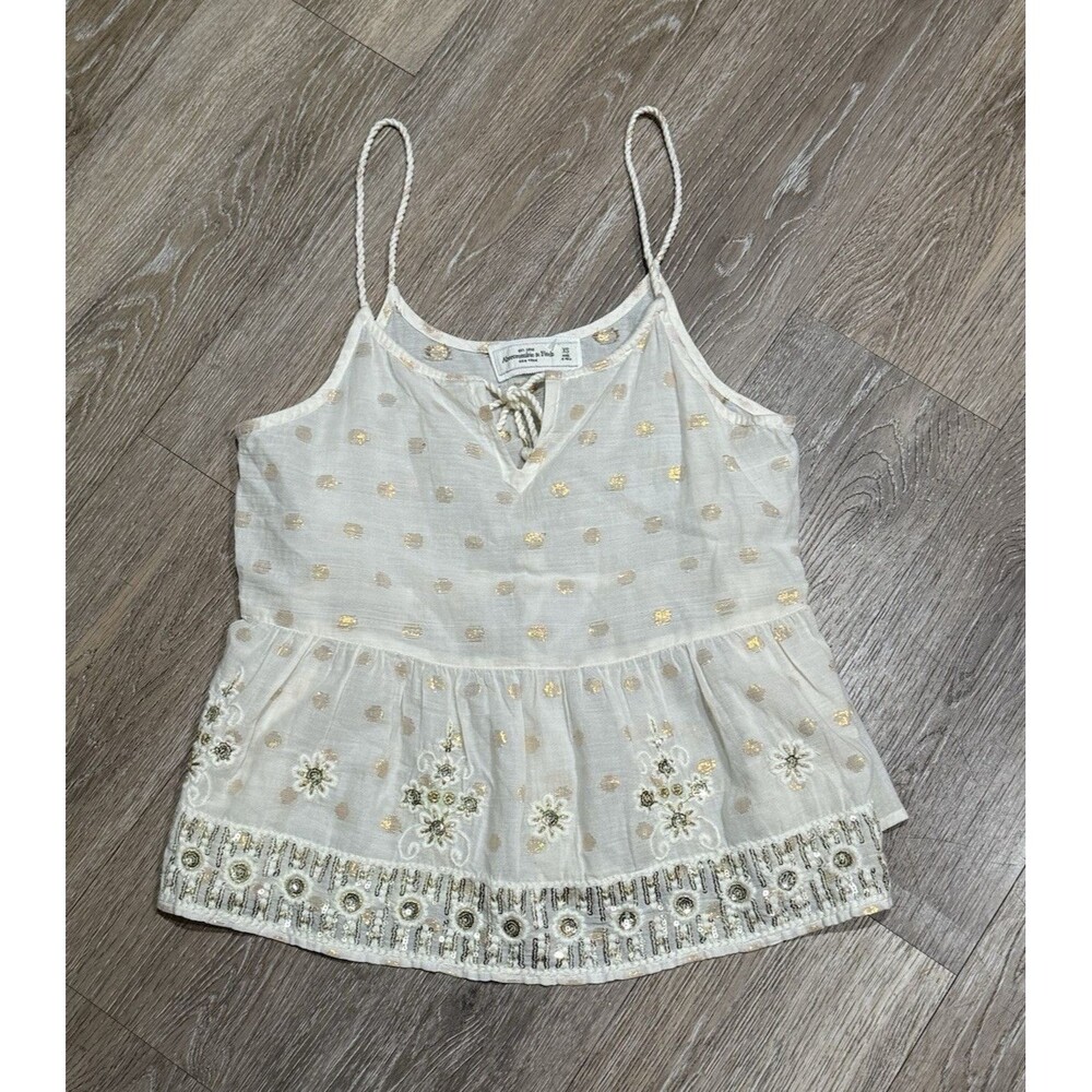Vintage Abercrombie & Fitch XS White Gold Polka Dot V-Neck Sequin Camisole Top